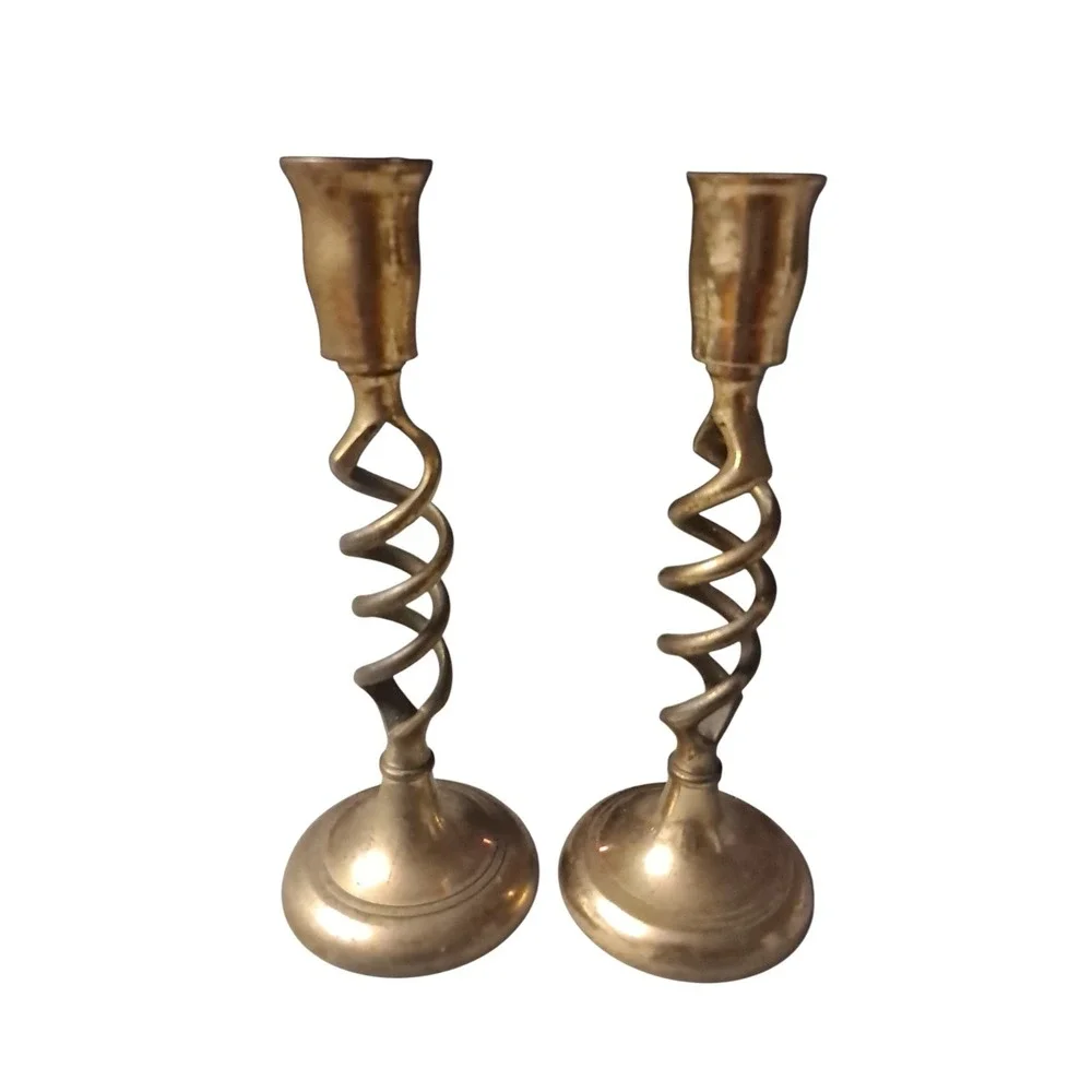 Vintage Pair of Open Barley Twist Candle Stick Holders 7.5